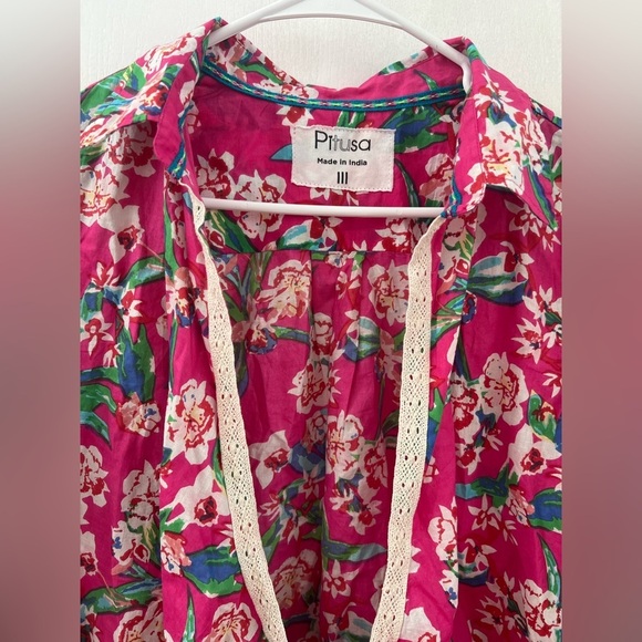 Revolve Pitusa Collared Tie Shirt Size in Fuchsia Floral Print (Size III-L) - Picture 6 of 14